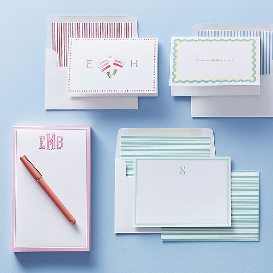 Scalloped Personalized Stationery Folded Cards, Set of 24