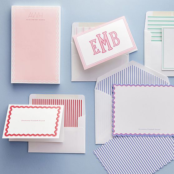 Personalized Pinstripe Stationery Folded Cards, Set of 24