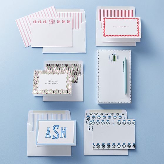 Personalized Pinstripe Stationery Folded Cards, Set of 24