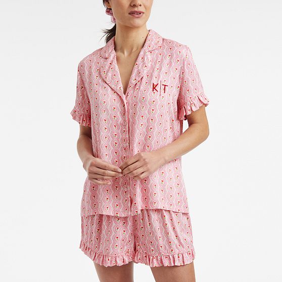 Ruffle Sateen Short Pajamas