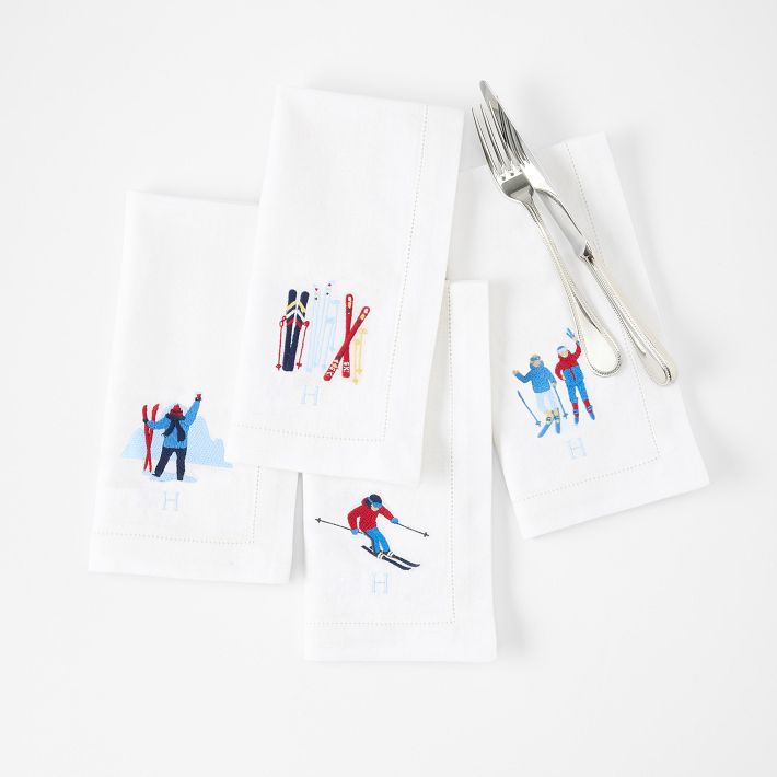 Ski Embroidered Dinner Napkins, Set of 4