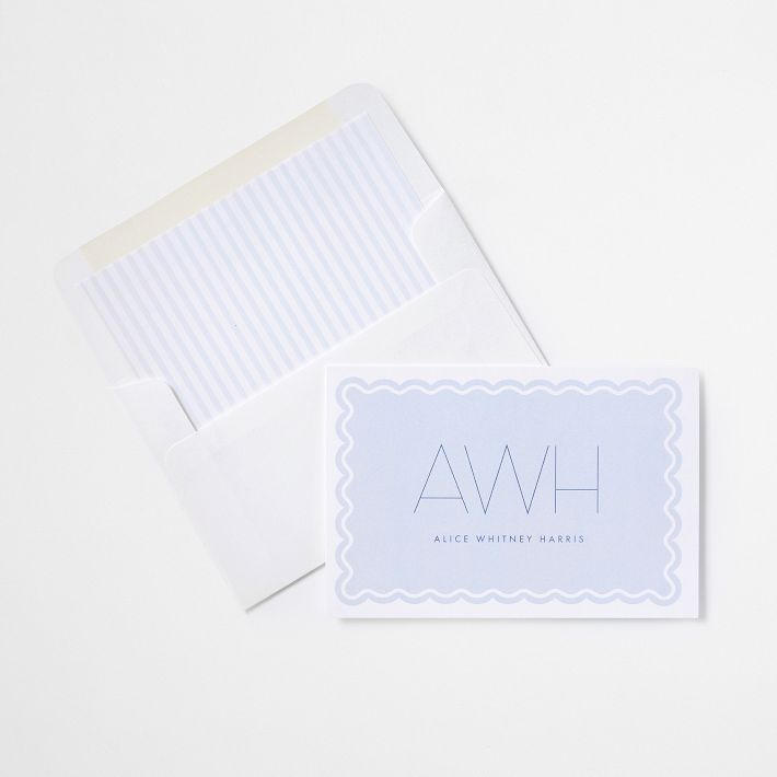 Scalloped Personalized Stationery Folded Cards, Set of 24