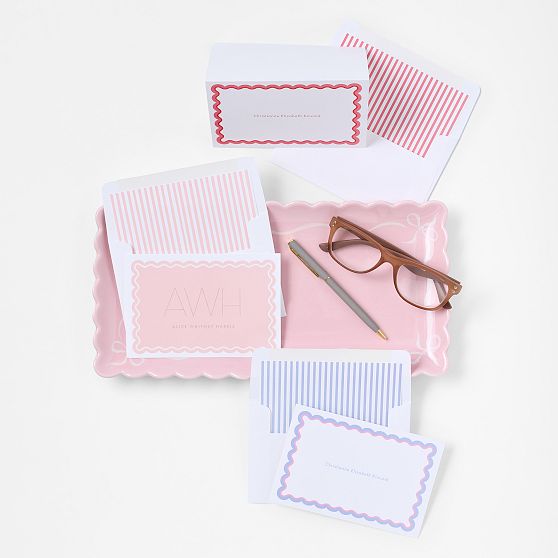 Scalloped Personalized Stationery Folded Cards, Set of 24