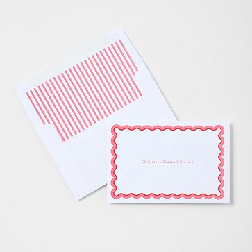 Scalloped Personalized Stationery Folded Cards, Set of 24