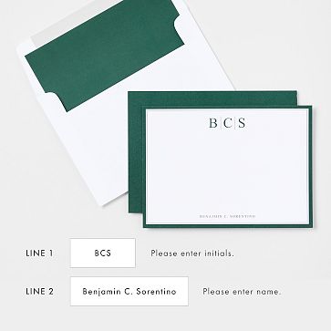 Personalized Stationery Notecards, Set of  24, Executive, Green