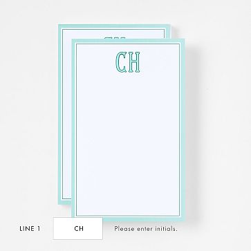 Personalized Stationery Notepads, Set of 2, Pinstripe, Green