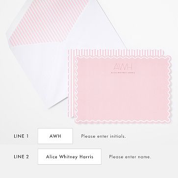 Scalloped Personalized Stationery Note Card Set, Set of 24, Solid, Blush