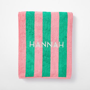 Cabana Stripe Beach Towel, Green-Sunset Pink