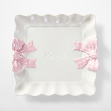 Ceramic Ruffled Bow Catchall, White-Pink