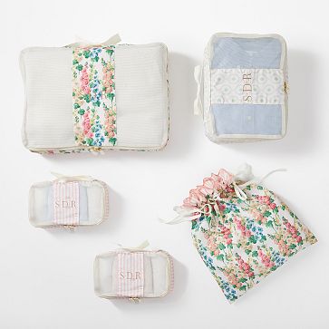 Sanderson 5 Piece Packing Cube Set, Hollyhocks White