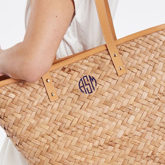 Palm Leaf Tote With Leather Strap