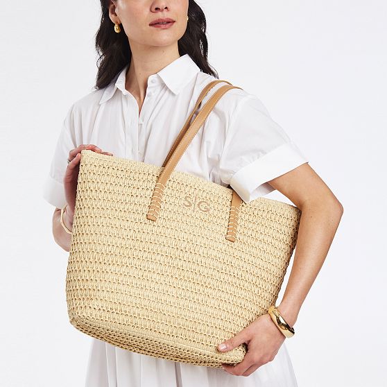 Stinson Straw Zip-Top Tote