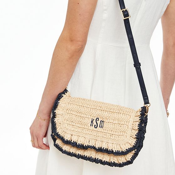 Sofia Ruffle Raffia  Crossbody Bag