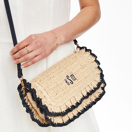 Sofia Ruffle Raffia  Crossbody Bag