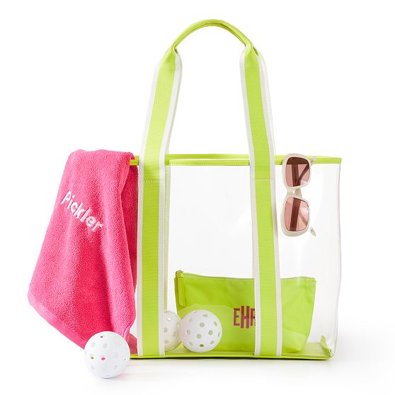 Striped Twill Clear Tote with Pouch