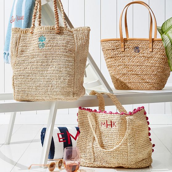 Pom Pom Straw Beach Tote