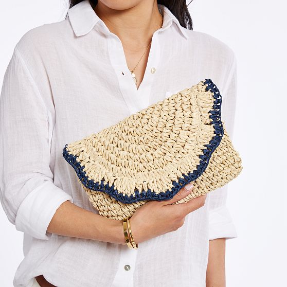 Scalloped Raffia Clutch