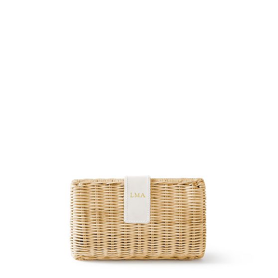 Wicker and Leather Clutch