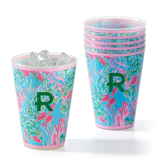 Lilly Pulitzer Monogrammed Pool Cups, Set of 6