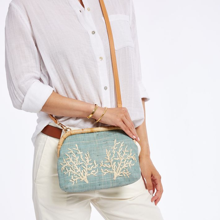 Embroidered Raffia Crossbody Bag