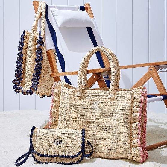 Sofia Ruffle Raffia  Crossbody Bag
