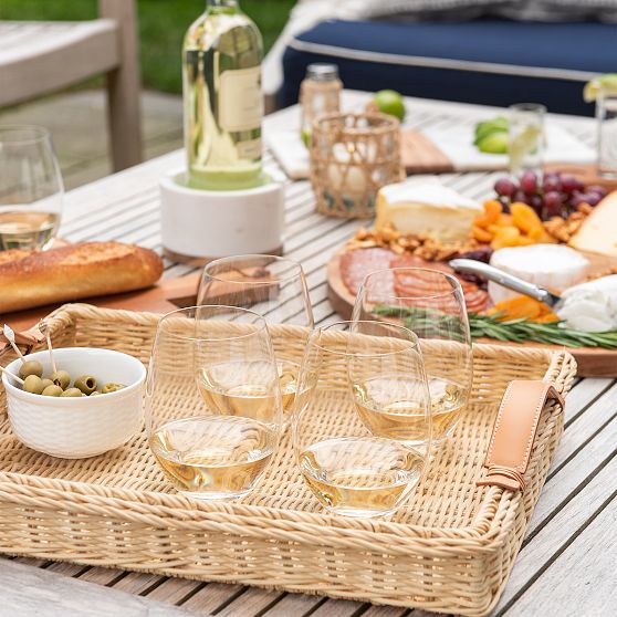 Wicker and Leather Serving Tray