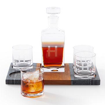 Wood and Marble Decanter Gift Set