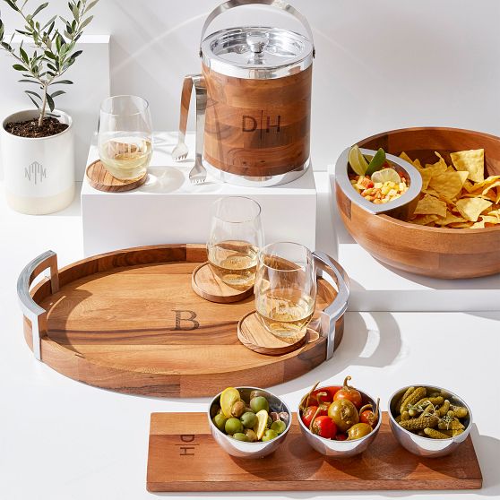 Wood and Silver Serving Bowls