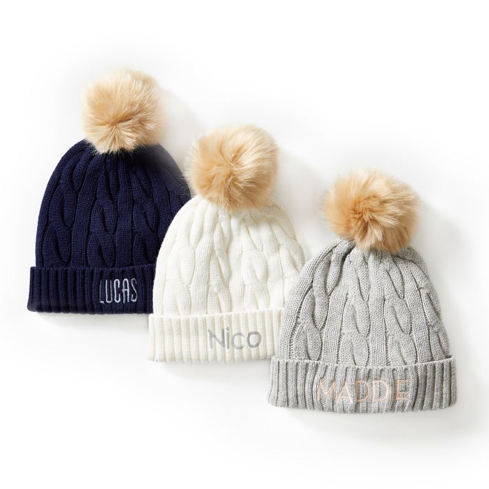 Kids Cable Knit Pom Pom Hat