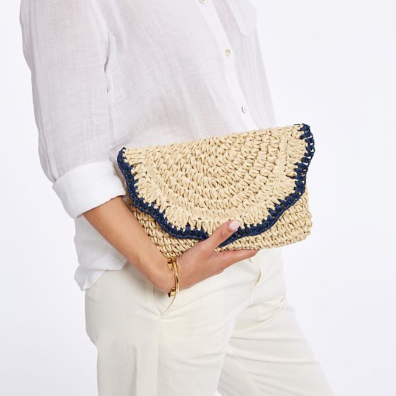 Scalloped Raffia Clutch