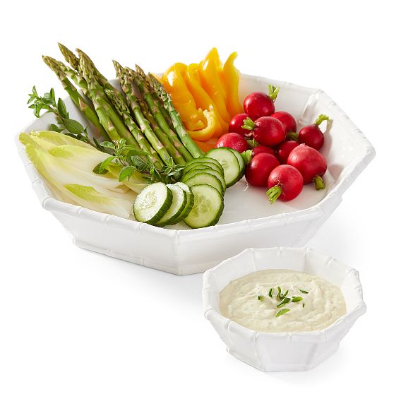 Ceramic Bamboo Chip and Dip Bowl Set