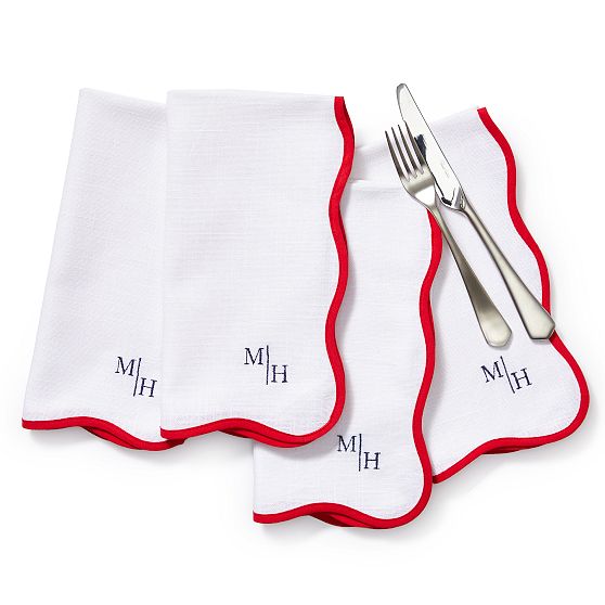 Bordered Scalloped Napkins, Set of 4