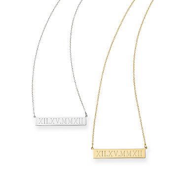 Leigh Bar Necklace, Roman Numerals