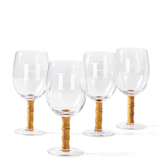 Hand Painted Bamboo Wine Glasses, Set of 4