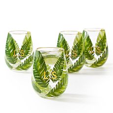 Hand Painted Palm Leaf Stemless Wine Glasses, Set of 4