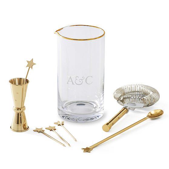 Gold Star Cocktail Bar Tool And Mixing Pitcher Set