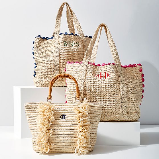 Pom Pom Straw Beach Tote