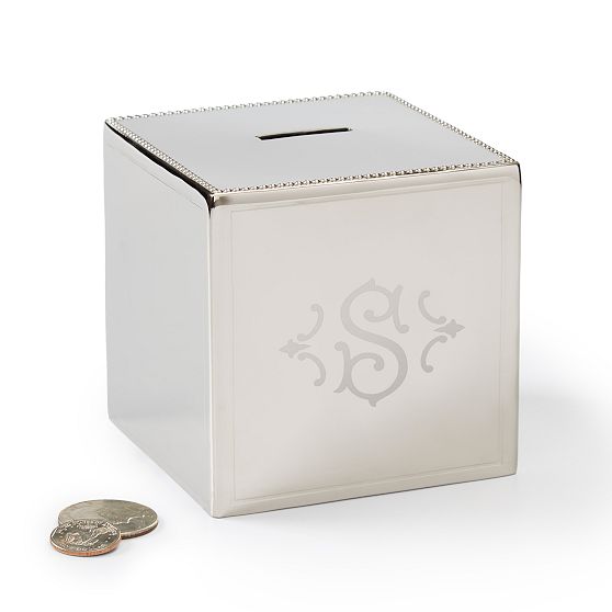 Silver Initial Block Baby Bank