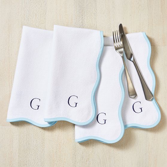 Bordered Scalloped Napkins, Set of 4