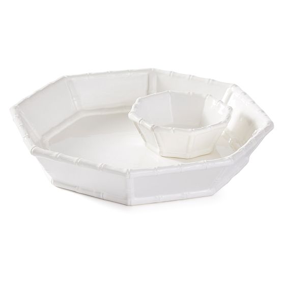 Ceramic Bamboo Chip and Dip Bowl Set