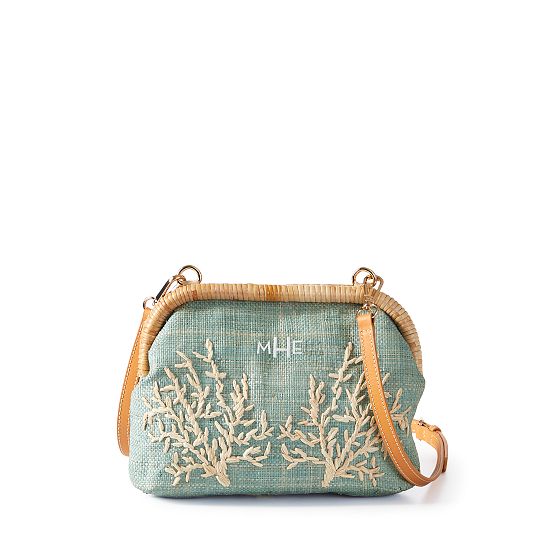 Embroidered Raffia Crossbody Bag