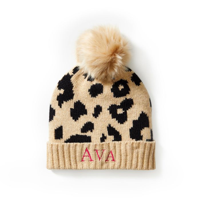 Kids Leopard Pom Pom Hat