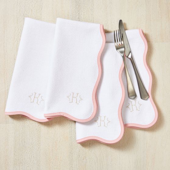 Bordered Scalloped Napkins, Set of 4