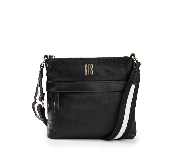 Black Square Crossbody with Black-White Twill Crossbody Strap Set