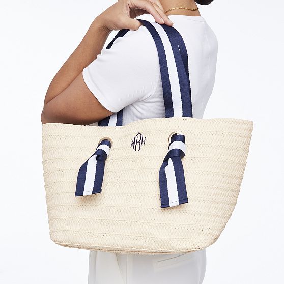 Ribbon Straw Beach Tote