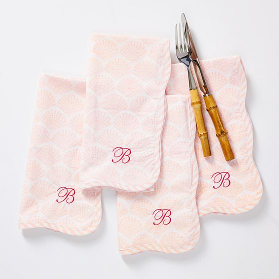 Shell Block Print Scalloped Napkins, Set of 4