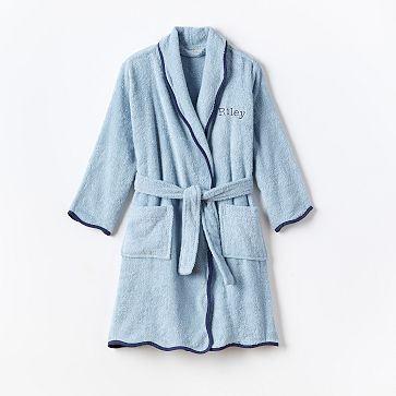 Kids Scalloped Bath Robe, Blue-Navy, 2-3T
