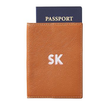 Leather Passport Case, Printed, Camel