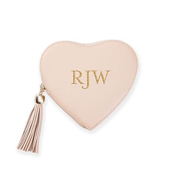 Heart Leather Tassel Zipper Pouch, Blush, Foil Debossed