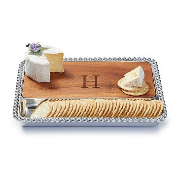 Beaded Silver and Walnut Wood Cheese Board, Dark Wood